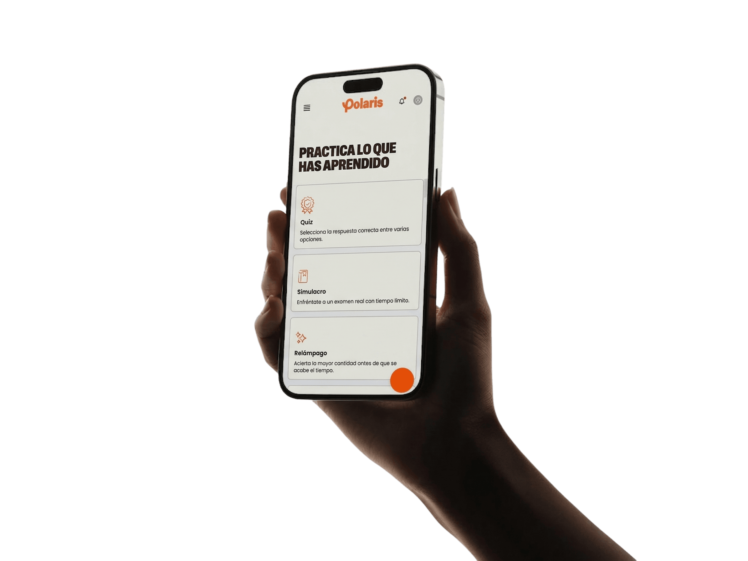 Mano sosteniendo un móvil con la plataforma Polaris